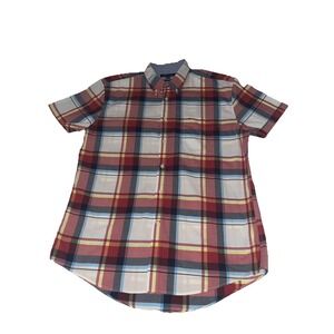 Tommy Hilfiger Short Sleeve plaid Shirt XL collared button down Red Preppy